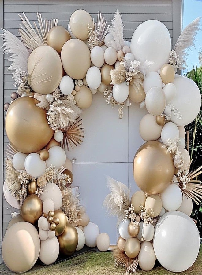 Partycus White Sand Gold Balloon Arch - Double Stuffed Matte Cream Nude Beige White Pastel Neutral Balloon Garland Kit for Boho Baby Shower Birthday Gender Reveal Bridal Wedding Valentines New Year Party - Image 1